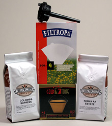 Includes 2 pounds coffee, goldfilter, box filters